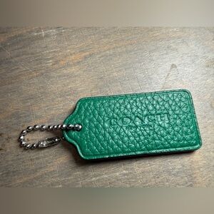 Coach Green Pebbled Leather Key Tag with Ball Chain